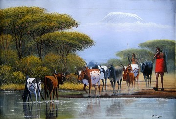 African Painting - Crossing River from Africa